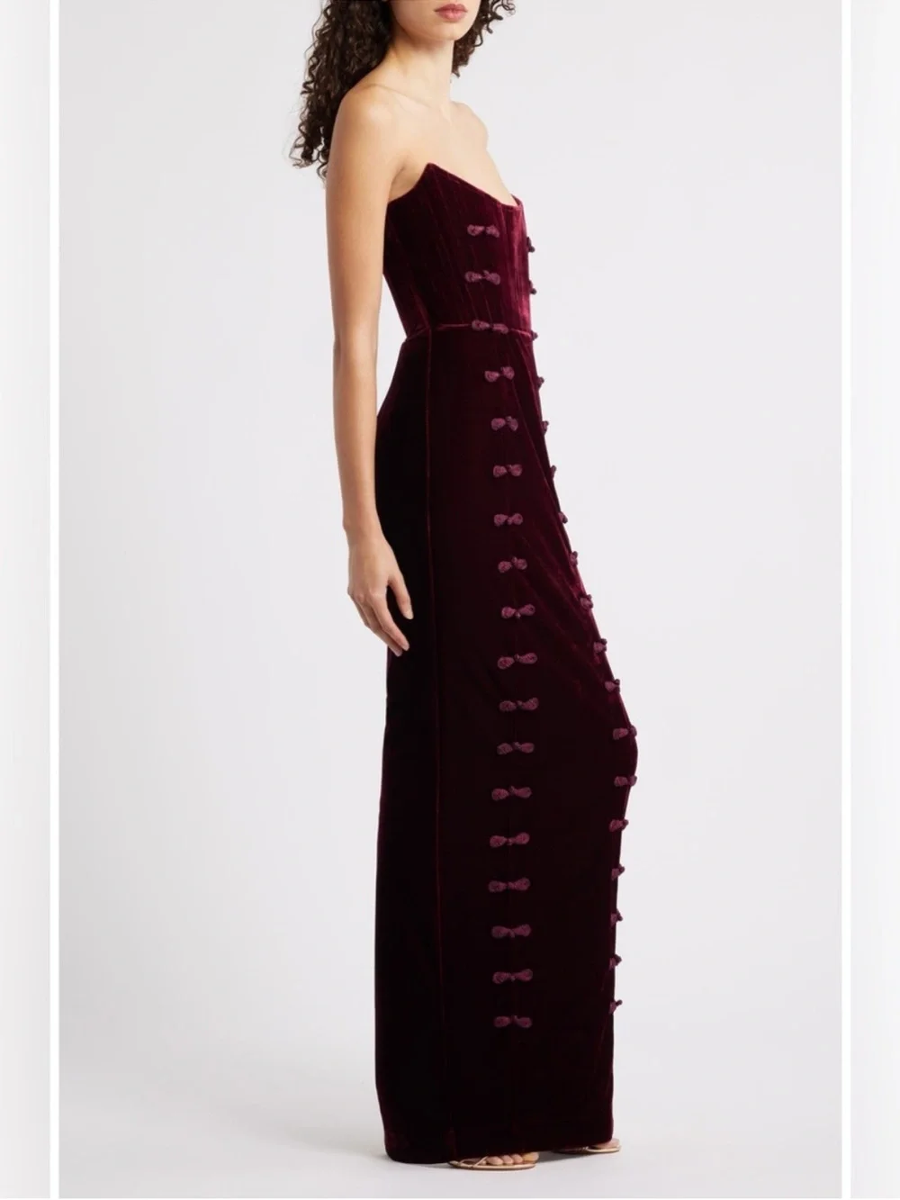 Sau Lee Vesper Strapless Velvet Gown in Wine / Burgundy 12
